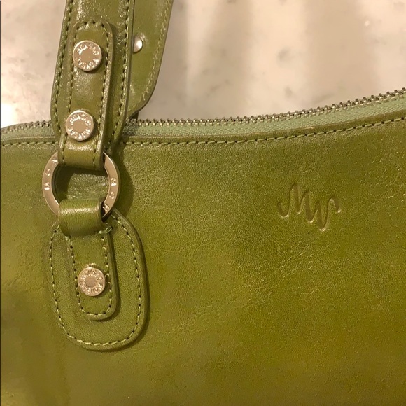 EUC leather baguette bag zip top AVOCADO Mid-size - Picture 4 of 16
